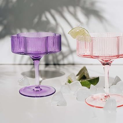 whatAmug Set of 2 Martini Glasses, Colorful Cocktail Glasses with Vintage Stem Design, Ribbed Cha... | Amazon (US)