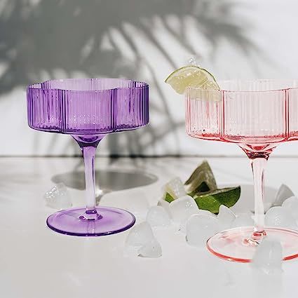 whatAmug Set of 2 Martini Glasses, Colorful Cocktail Glasses with Vintage Stem Design, Ribbed Cha... | Amazon (US)
