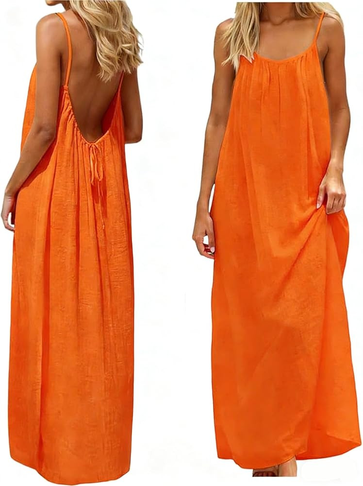 Amazon.com: Backless Cami Dress Backless Dress House Dress for Women Sleeveless Long Cami Lounge ... | Amazon (US)
