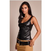 Black Faux Leather Scoop Neck Vest Top, Burgundy | PrettyLittleThing UK