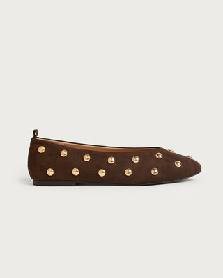 SACHA Faux Suede Studded Ballet Flats in Brown | Tesco F&F