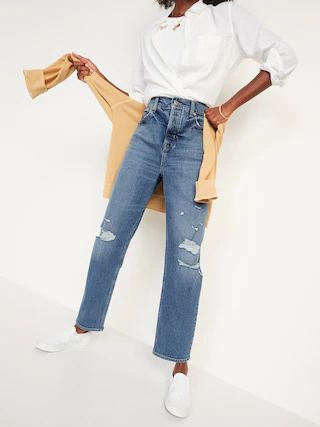 Extra High-Waisted Button-Fly Sky-Hi Straight Ripped Jeans for Women | Old Navy (US)