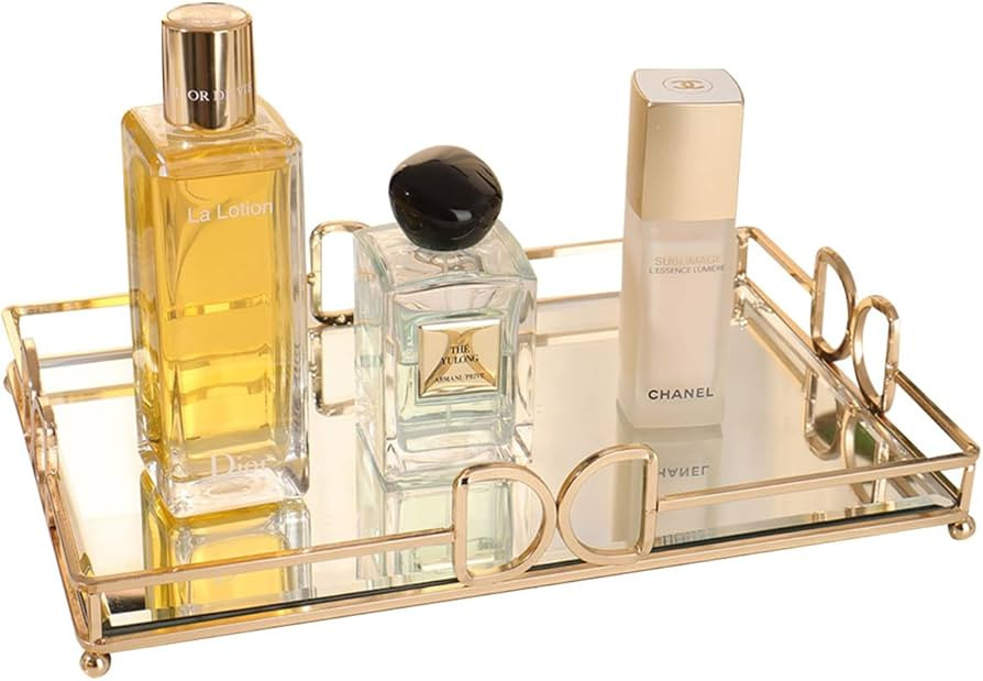 Gold Mirror Tray,Beautiful and Elegant Makeup Tray,Vanity Tray,Luxury Rust-Proof Glass Tray for B... | Amazon (US)