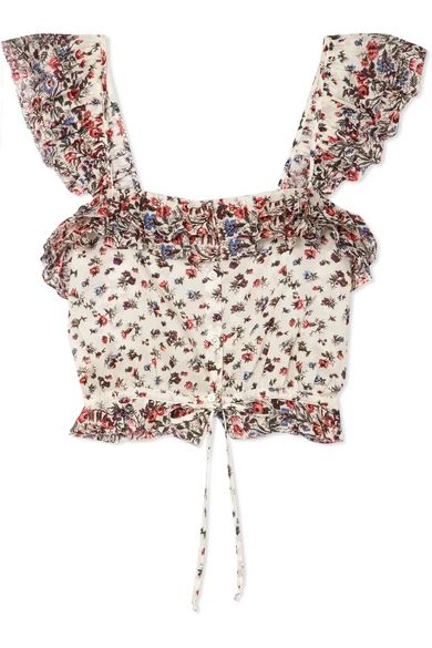 LoveShackFancy - Mia Cropped Ruffled Floral-print Cotton Top - Cream | NET-A-PORTER (US)