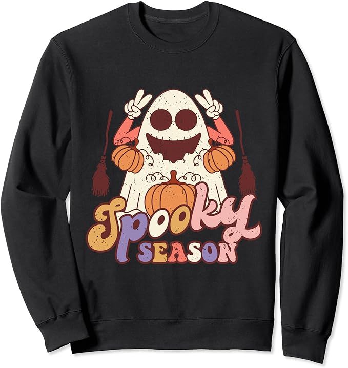 Spooky Season Halloween Groovy Vintage Funny Ghost Halloween Sweatshirt | Amazon (US)