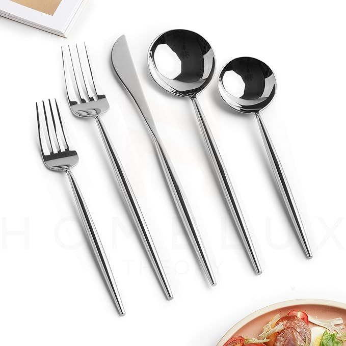 Homelux Theory 18/10 Silver Silverware Set Stainless Steel Flatware Utensils Set Silver Cutlery S... | Amazon (US)