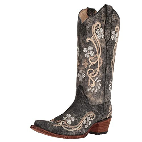 CORRAL BOOTS Women's Circle G L5175 Multi-Colored Embroidered Leather Cowgirl Boots, Black, 8.5 Medium | Amazon (US)