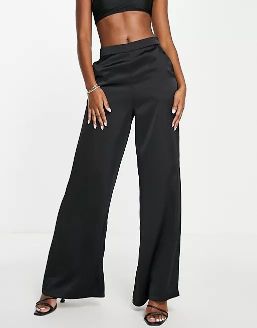 ASOS DESIGN satin wide leg pants in black | ASOS (Global)