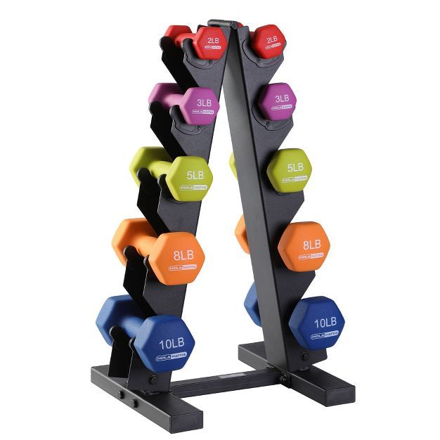 HolaHatha 2, 3, 5, 8, and 10 Pound Neoprene Dumbbell Free Hand Weight Set with Storage Rack, Idea... | Target