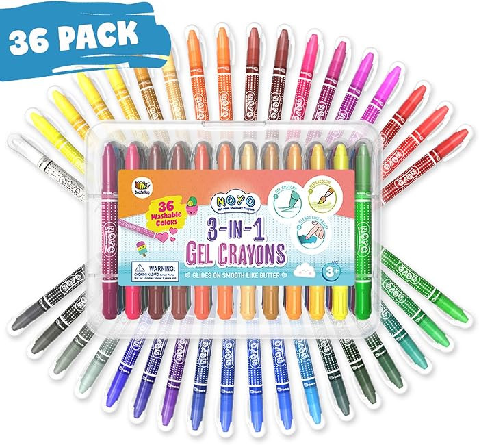 DOODLE HOG Washable Crayons 36 Colors, Kids and Toddler Crayons, Watercolor, Non Toxic, 3 in 1, f... | Amazon (US)