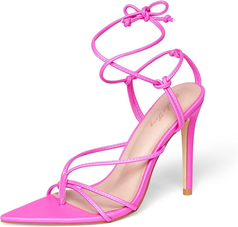 Elisabet Tang Strappy Heeled Sandals, Women's 4.3 inch/11cm Pointed Toe Stiletto High Heels Lace ... | Amazon (US)