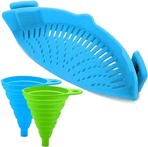 Silicone Snap Strainer with 2 Collapsible Funnels, FineGood Hands-free Clip-on Heat Resistant Col... | Amazon (US)