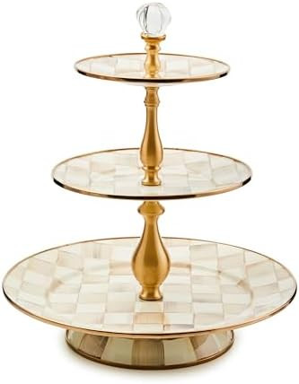 MACKENZIE-CHILDS Three-Tier Sweet Stand, Tiered Serving-Tray Stand, Brown-and-White Mocha Check | Amazon (US)