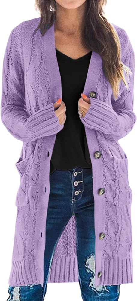 PRETTYGARDEN Long Sleeve Cable Knit Long Cardigan for Women 2026 Spring Winter Chunky Open Front ... | Amazon (US)