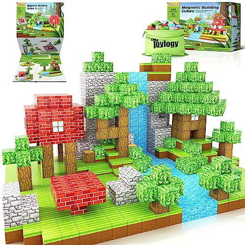 100PCS Magnetic Blocks-Build Mine Magnet World Building Craft Set for Boys & Girls Age 3-5 6-8, STEM Sensory Toys for 3+ Years Old Girls Boys, 1" Magnet Cubes Classroom Must Haves Construction Toys | Amazon (US)