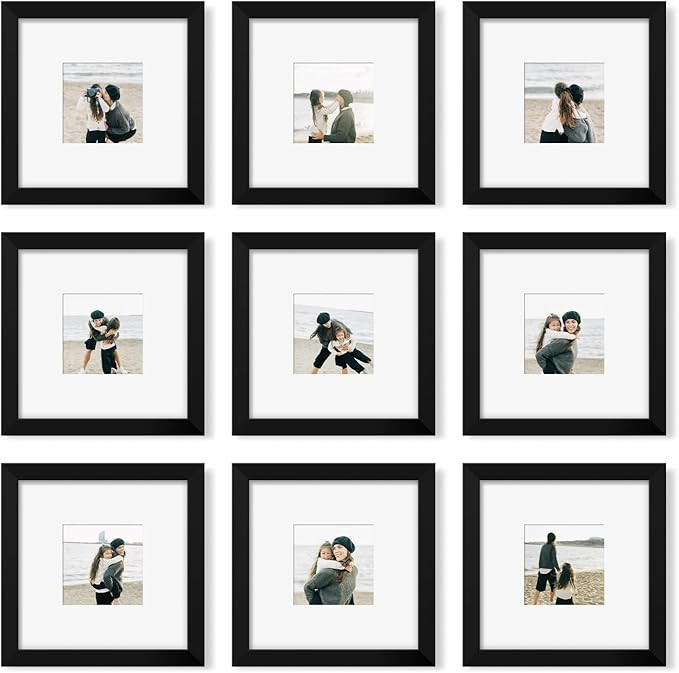 8x8 Picture Frame Set of 9, Photo Gallery Wall Frame Set, Display Pictures 4x4 with Mat or 8 x 8 ... | Amazon (US)