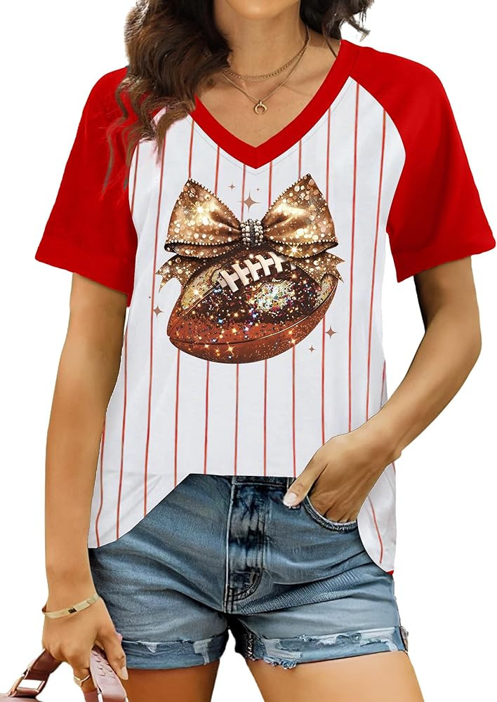 Football Shirts for Women: Game Day Tshirt Football Season Graphic Tee Sunday Funday Short Sleeve... | Amazon (US)