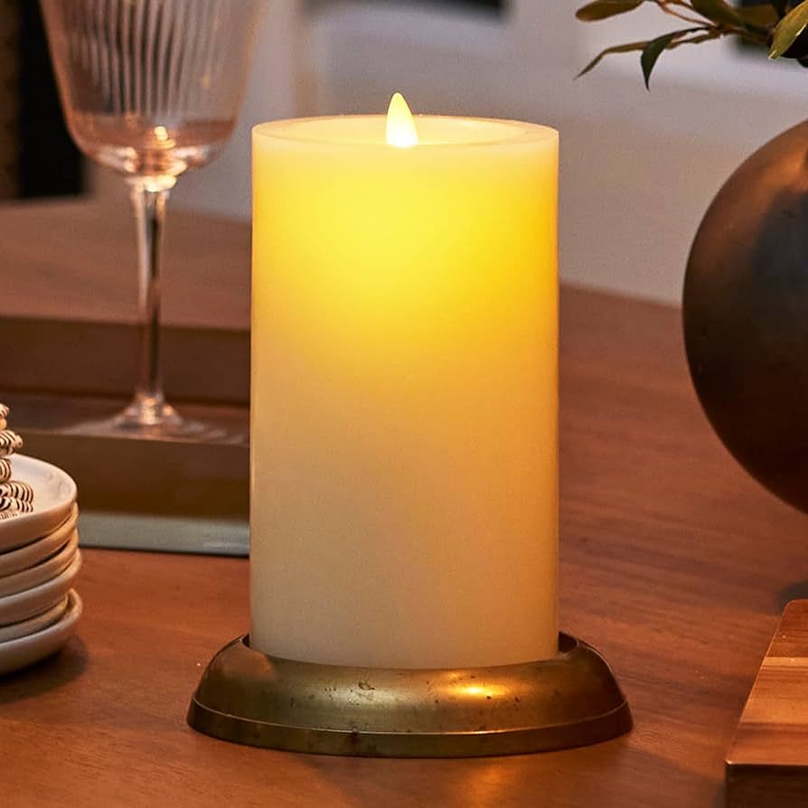 Luminara Wick to Flame Moving Flame LED Candle Flameless Pillar, Real Wax Recessed Top Edge, Ivor... | Amazon (US)