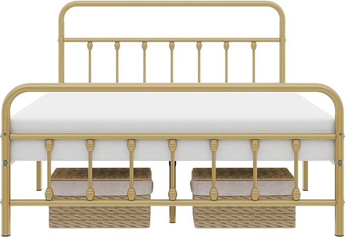 Topeakmart Queen Size Victorian Style Metal Bed Frame with Headboard/Mattress Foundation/No Box S... | Amazon (US)
