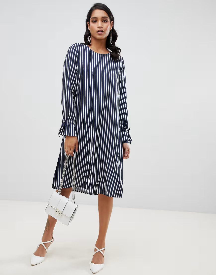 Y.A.S Strey tie sleeve stripe dress-Navy | ASOS (Global)