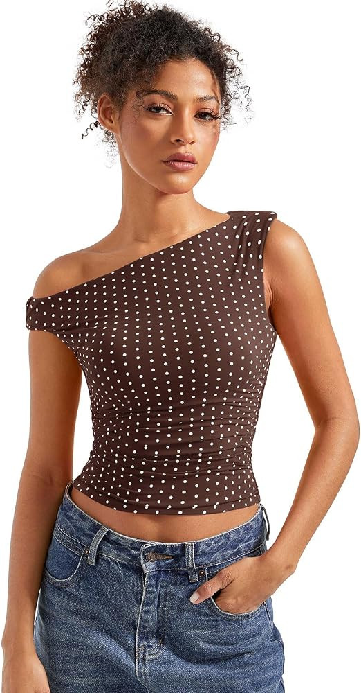 SUUKSESS Women Off Shoulder Tops Fitted Sleeveless Shirt Going Out Crop Top | Amazon (US)