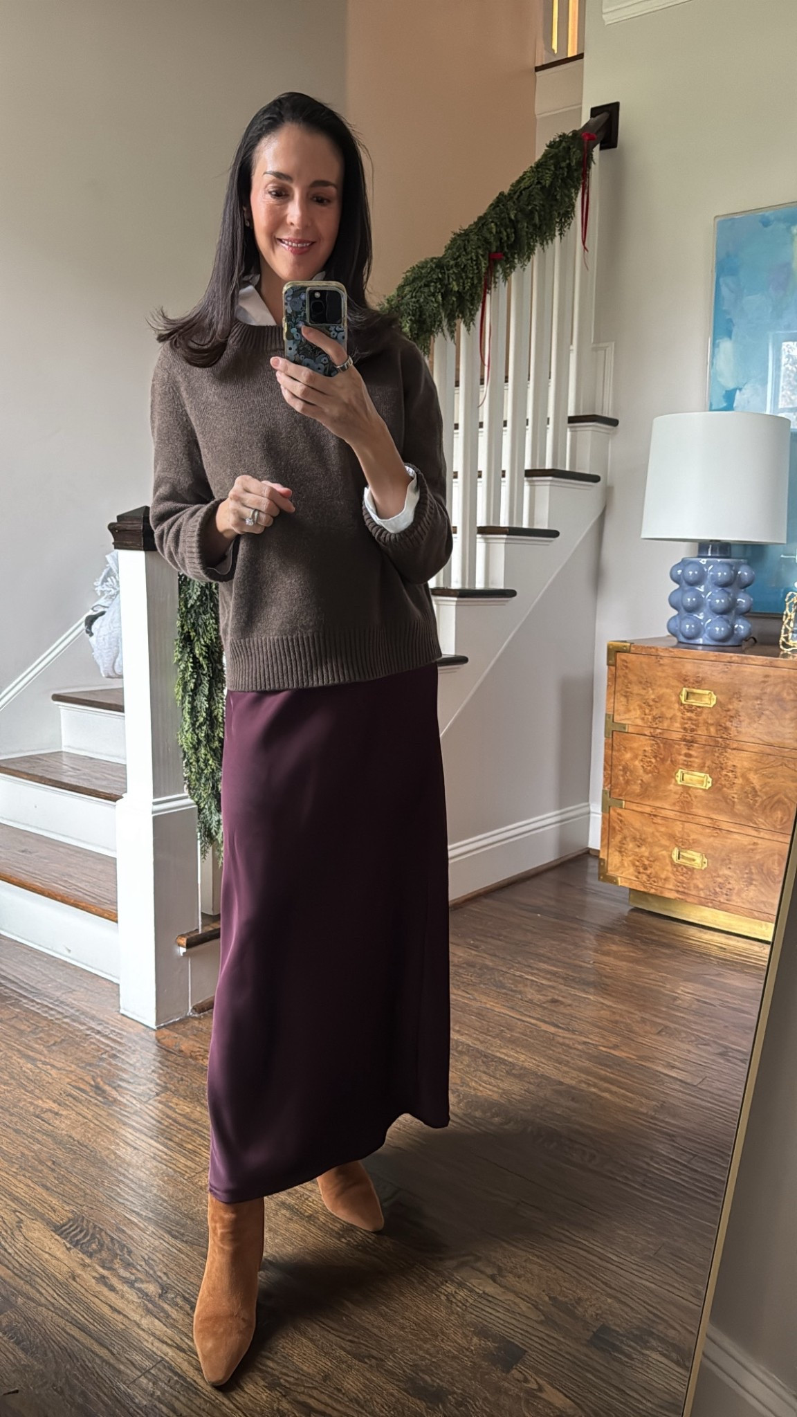 Same cashmere sweater, but dressed up for the office. Perfect suede boots. Old Target satin skirt.

#LTKOver40 #LTKSaleAlert #LTKWorkwear