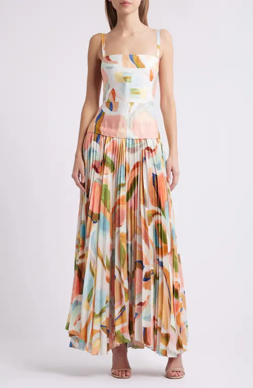 Acler Leasgill Abstract Print Open Back Linen Blend Maxi Dress in Cubist Canyon at Nordstrom, Size 10 | Nordstrom