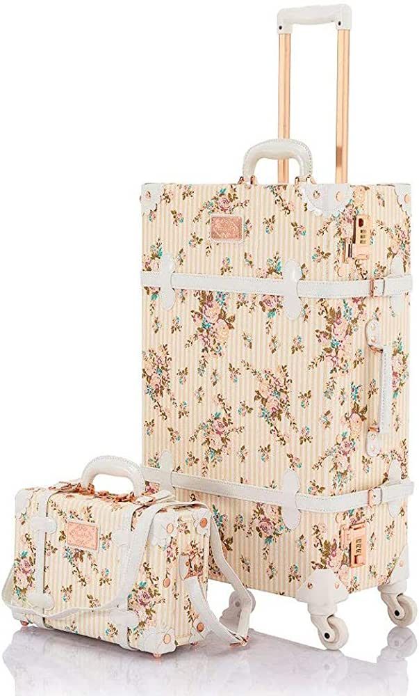 COTRUNKAGE Vintage Luggage Set 2 Pieces Carry On Suitcase Trunk for Women | Amazon (US)