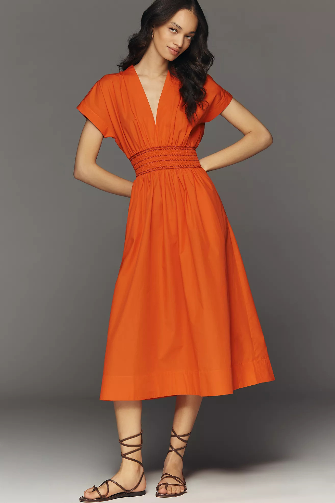 By Anthropologie Smocked Cotton Poplin Midi Dress | Anthropologie (US)