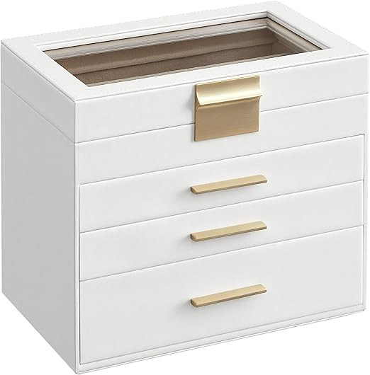 SONGMICS Jewelry Box with Glass Lid, 4-Layer Jewelry Organizer, 3 Drawers, for Sunglasses, Big Je... | Amazon (US)
