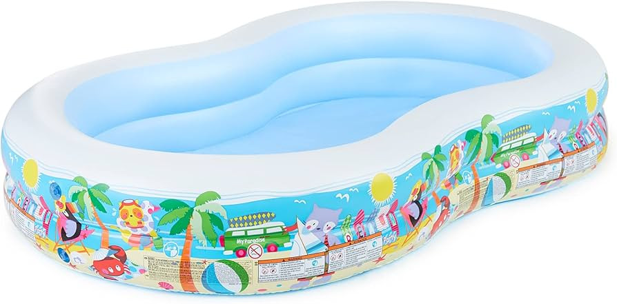 Intex 8.5ft x 5.25ft x 18in Swim Center Paradise Seaside Inflatable Kiddie Pool with Drain Plug f... | Amazon (US)