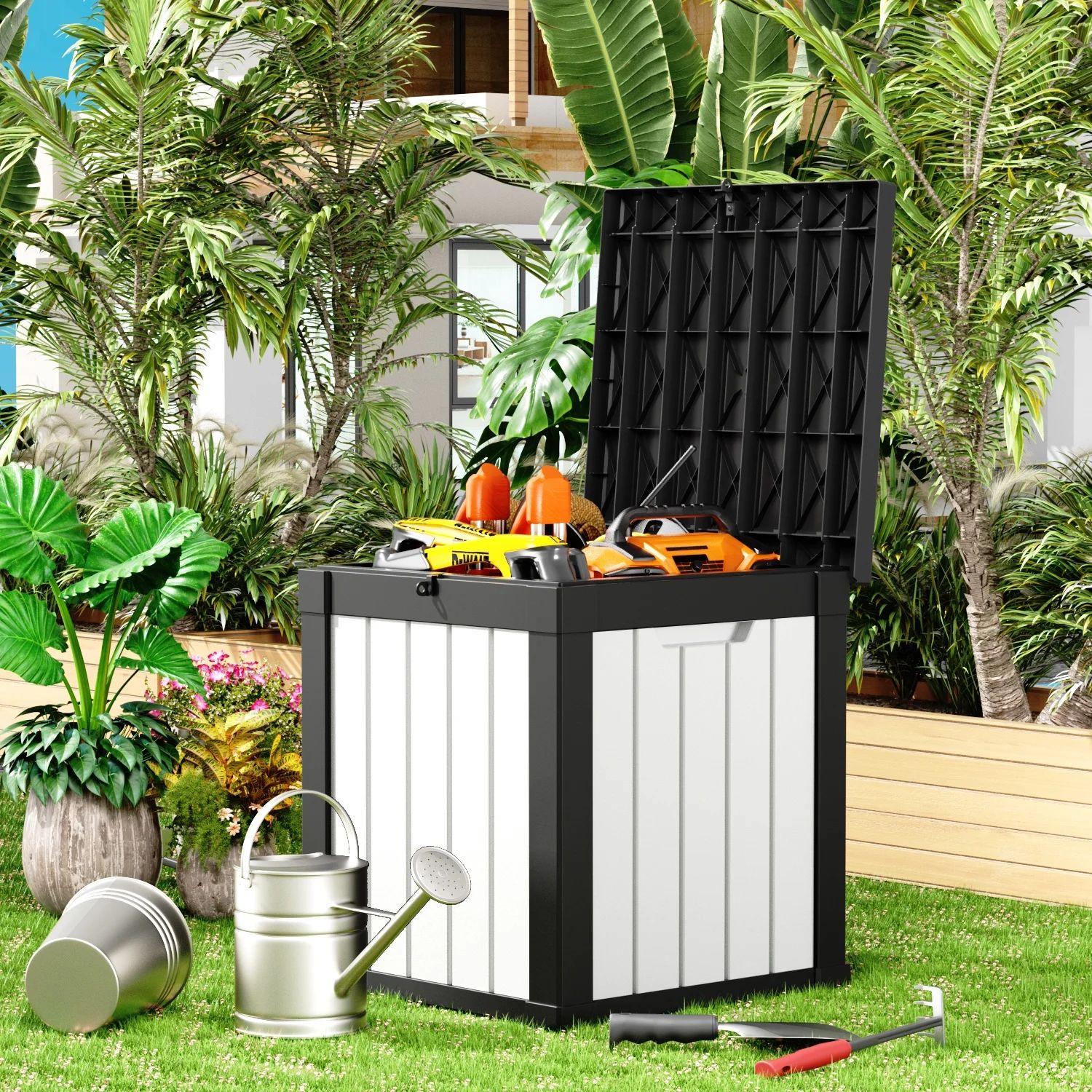 Spacious Outdoor Large Deck Box 50 Gallon,Waterproof Patio Storage Container,Louvered Resin Outdo... | Walmart (US)