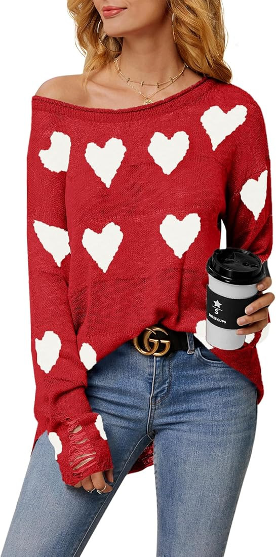 Karlywindow Pull ample à manches longues pour femme - Pull en tricot déchiré avec motifs de c... | Amazon (FR)