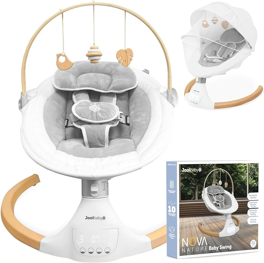 Jool Baby Nova Nature Baby Swing for Newborns with Natural Wood Toys, Electric Motorized Infant S... | Amazon (US)