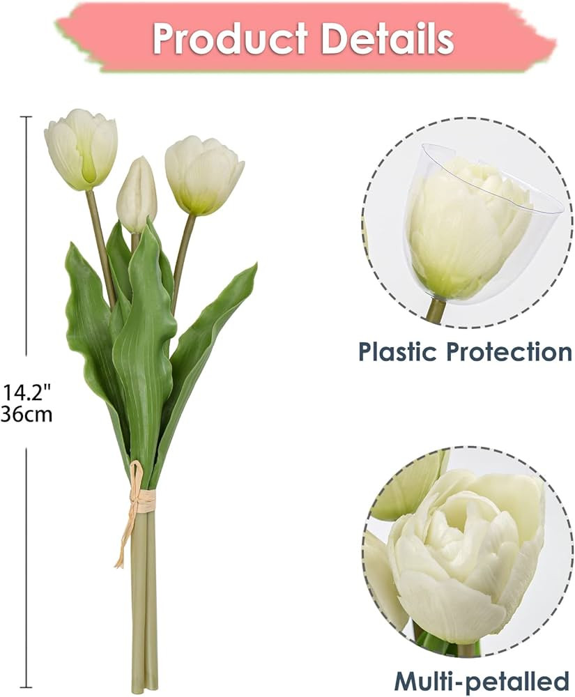 DILATATA 6 Pcs Artificial Tulips Flowers Cream Real Touch Fake Latex Tulips Flowers for Mother's ... | Amazon (US)
