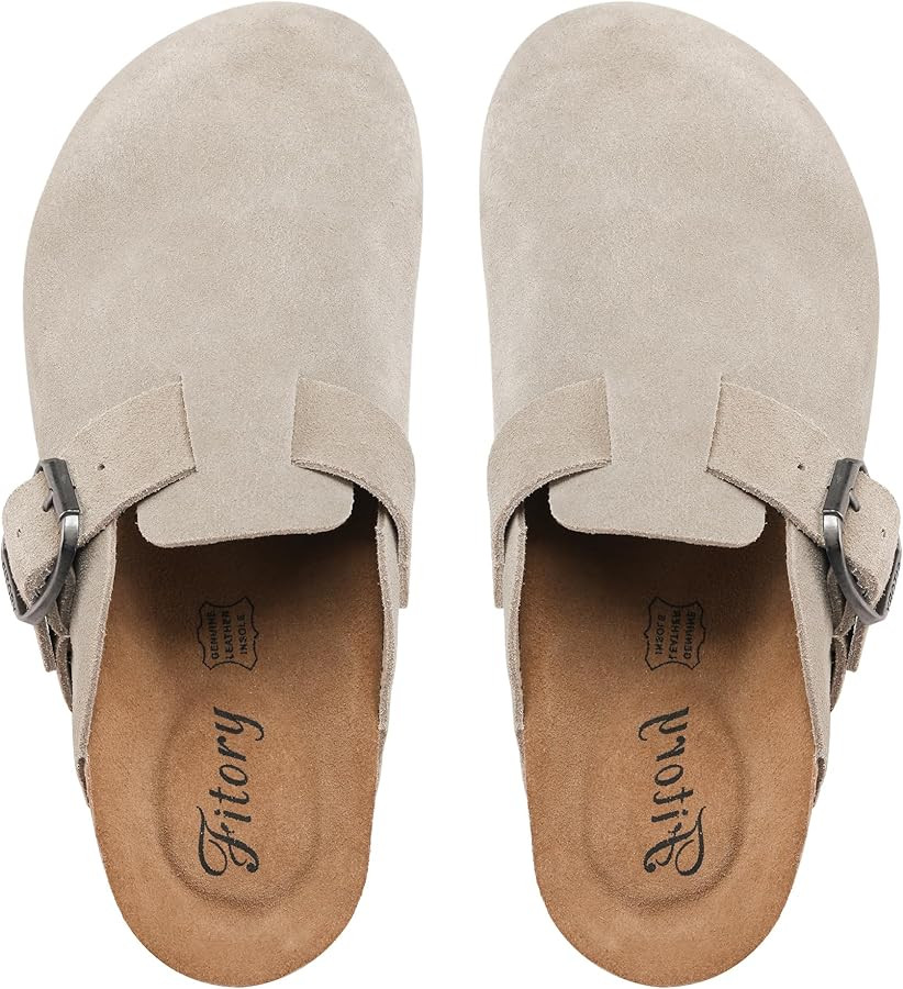 FITORY Womens Clogs Slip-on Potato Shoes Leather Mules with Suede Cork Footbed Size 6-11 | Amazon (US)