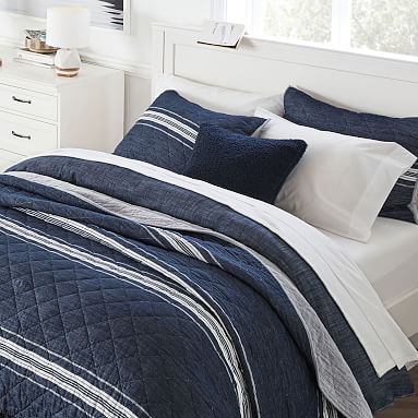 Sustainably Sourced  Handcrafted  Fair Trade  Windward Stripe Reversible Quilt & Sham - Navy     ... | Pottery Barn Teen
