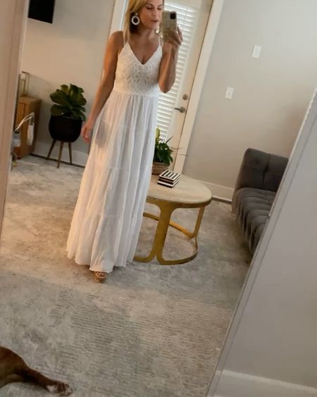 Gorgeous white lace maxi. Runs tts for reference I am in the xs. Added bonus you don’t have to wear a bra with this one. 

#LTKShoeCrush #LTKBeauty #LTKFindsUnder50