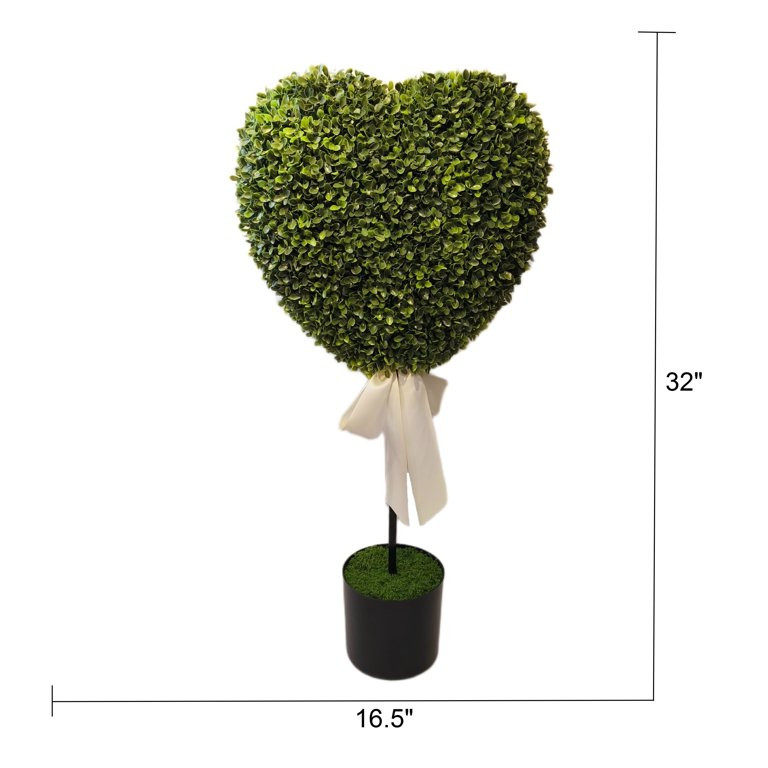 Boxwood Heart with Bow Topiary, Green and White, 32", Valentine's Day by My Texas House | Walmart (US)