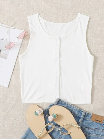 Solid Button Up Tank Top | SHEIN