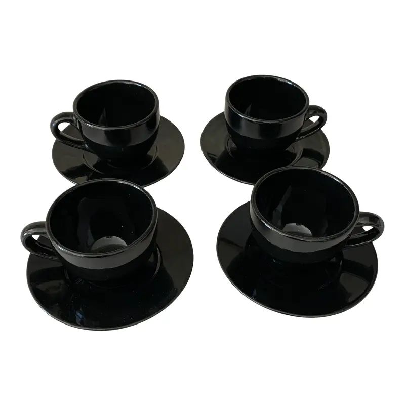 Vintage Black Tea Cups & Saucer Set - 8 Pieces | Chairish