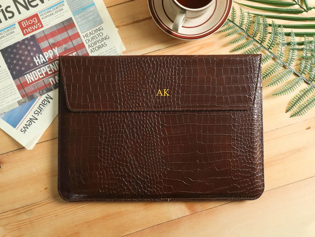 Custom Espresso Croc Print Leather Sleeve for MacBook, 13 16 inch Laptop Case, Personalized Portf... | Etsy (US)