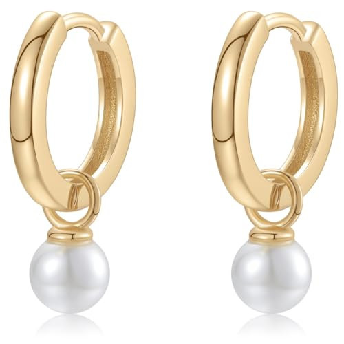 Dainty Pearl Hoop Earrings | 18K Gold | 5MM Pearl Huggies | Small Classic Pearl Drop Hoop Earrings | Amazon (US)
