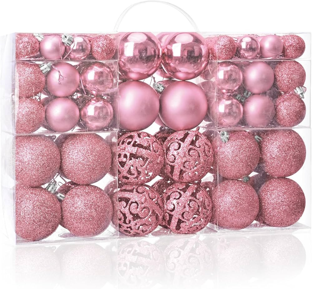 100PCS Christmas Balls Ornaments, Pink Shatterproof Hanging Xmas Tree Decorations | Amazon (US)