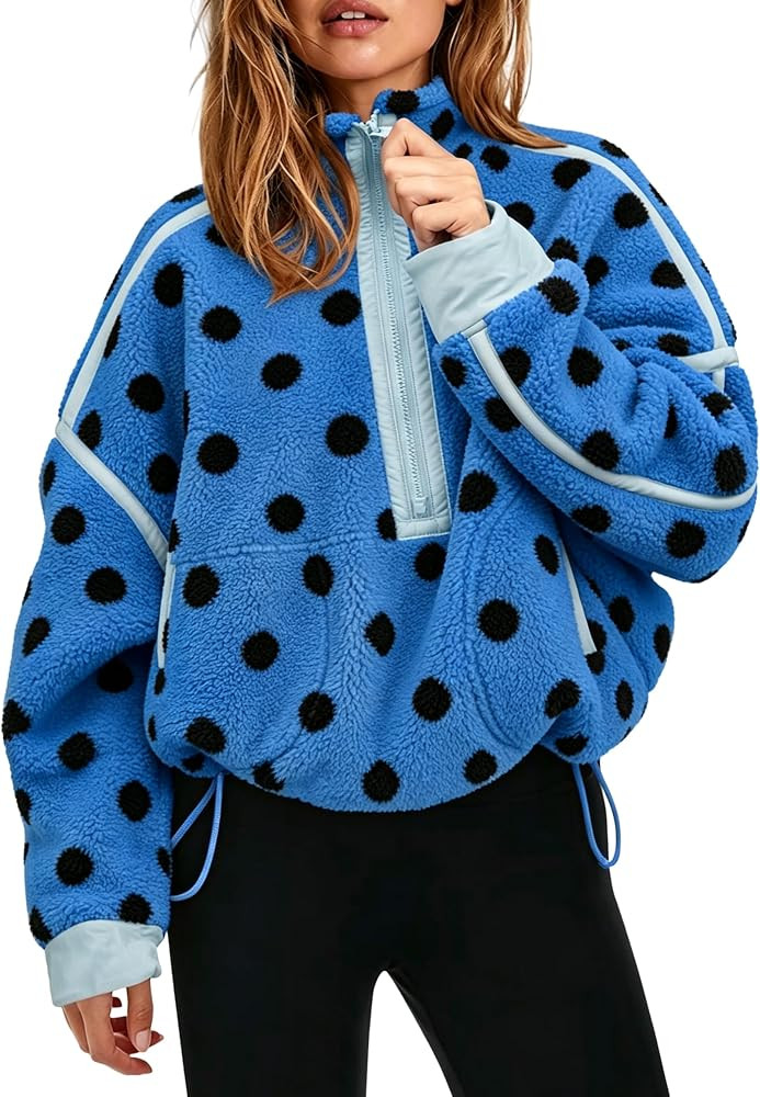 Women's Sherpa Fleece Jacket Polka Dot Drawstring Coat | Amazon (US)