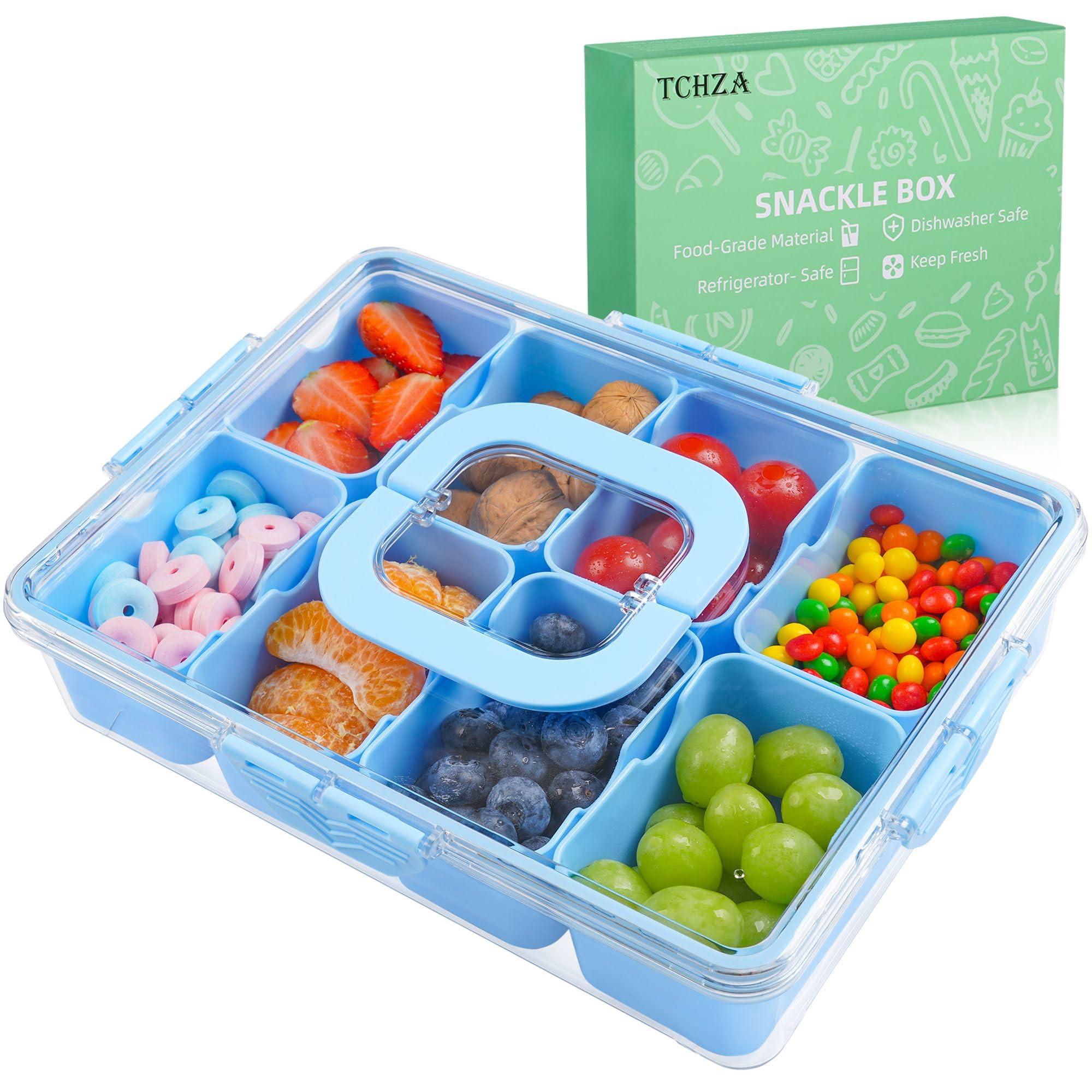 Snackle Box Container, Dishwasher Safety - Divided Serving Tray with Lid and Handle, Charcuterie ... | Amazon (US)