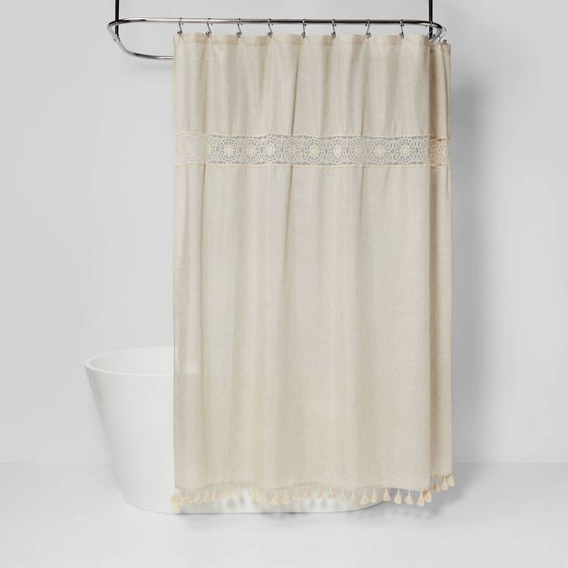 Solid Crochet with Tassels Shower Curtain Tan - Opalhouse™ | Target