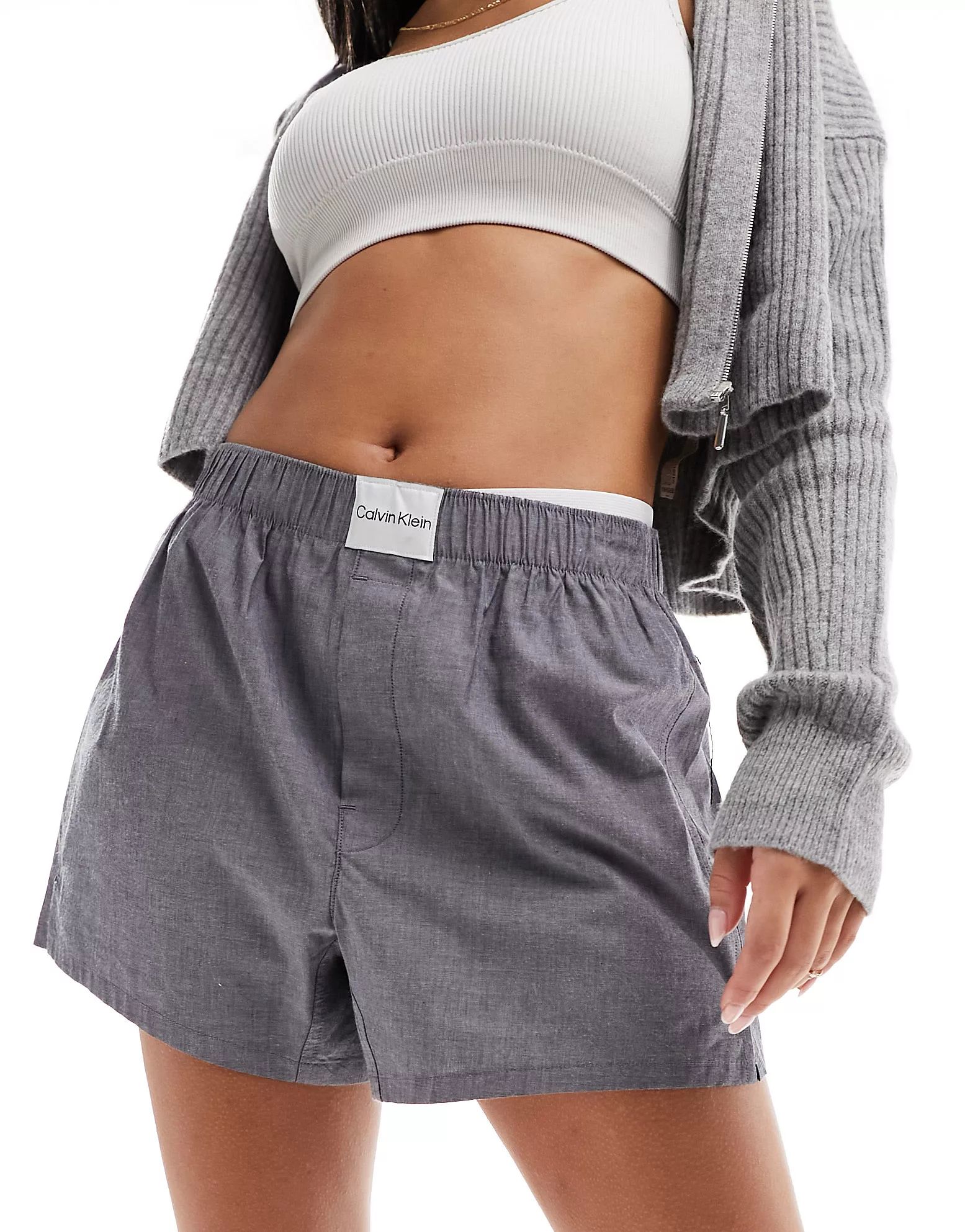Calvin Klein pure cotton slim boxer short in gray | ASOS (Global)