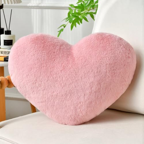 IREMATE Heart Pillow Pink Throw Pillows Decorative Pillows for Bed Couch Cute Faux Rabbit Fur Small Pillow for Women Valentine Anniversary Fall Halloween Christmas Home Decor (Medium, 20"x15") | Amazon (US)