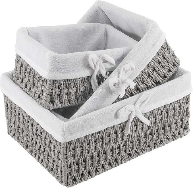 SHEUTSAN Set of 3 Gray Woven Storage Basket with Removable Liner, 3 Sizes Decorative Storage Bin ... | Amazon (US)
